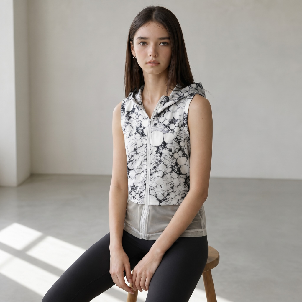 Layered Hooded Vest - Water Molecule Print