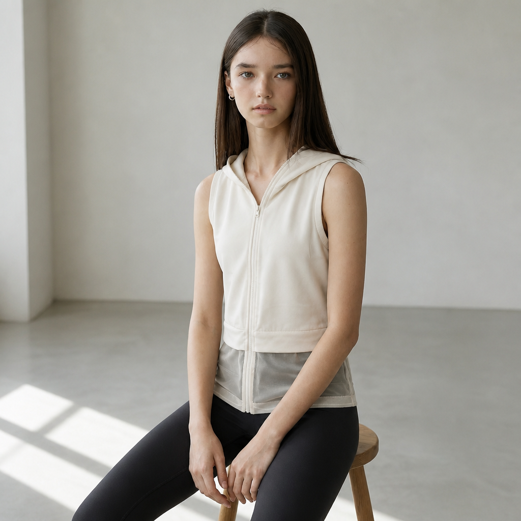 Layered Hooded Vest - White