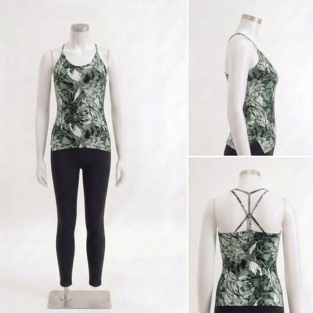 Nexus Cross-Back Padded Cami Top - Green Graffiti Print