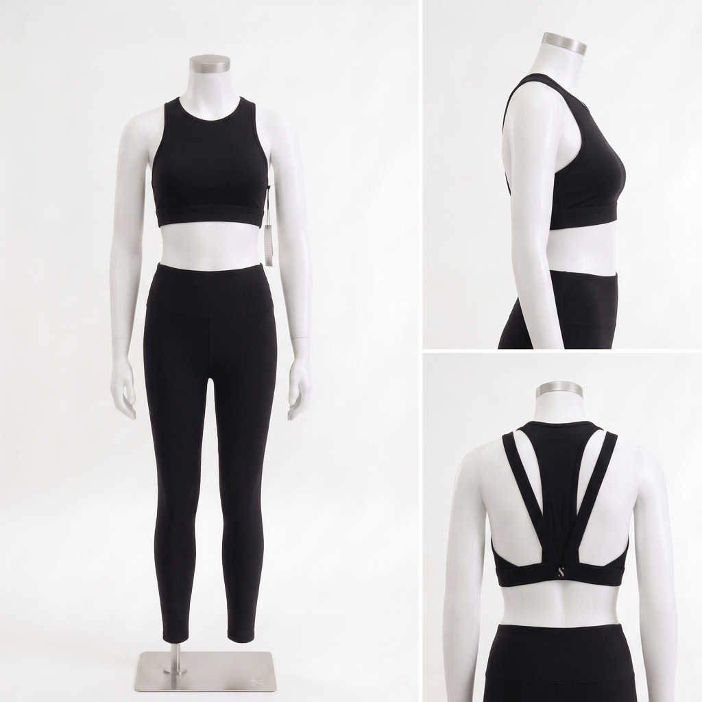 Sculpted High-Neck Sports Bra - Black
