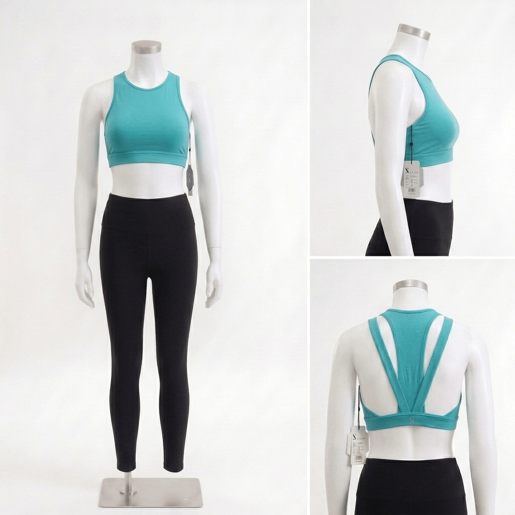 Sculpted High-Neck Sports Bra - Aqua Blue