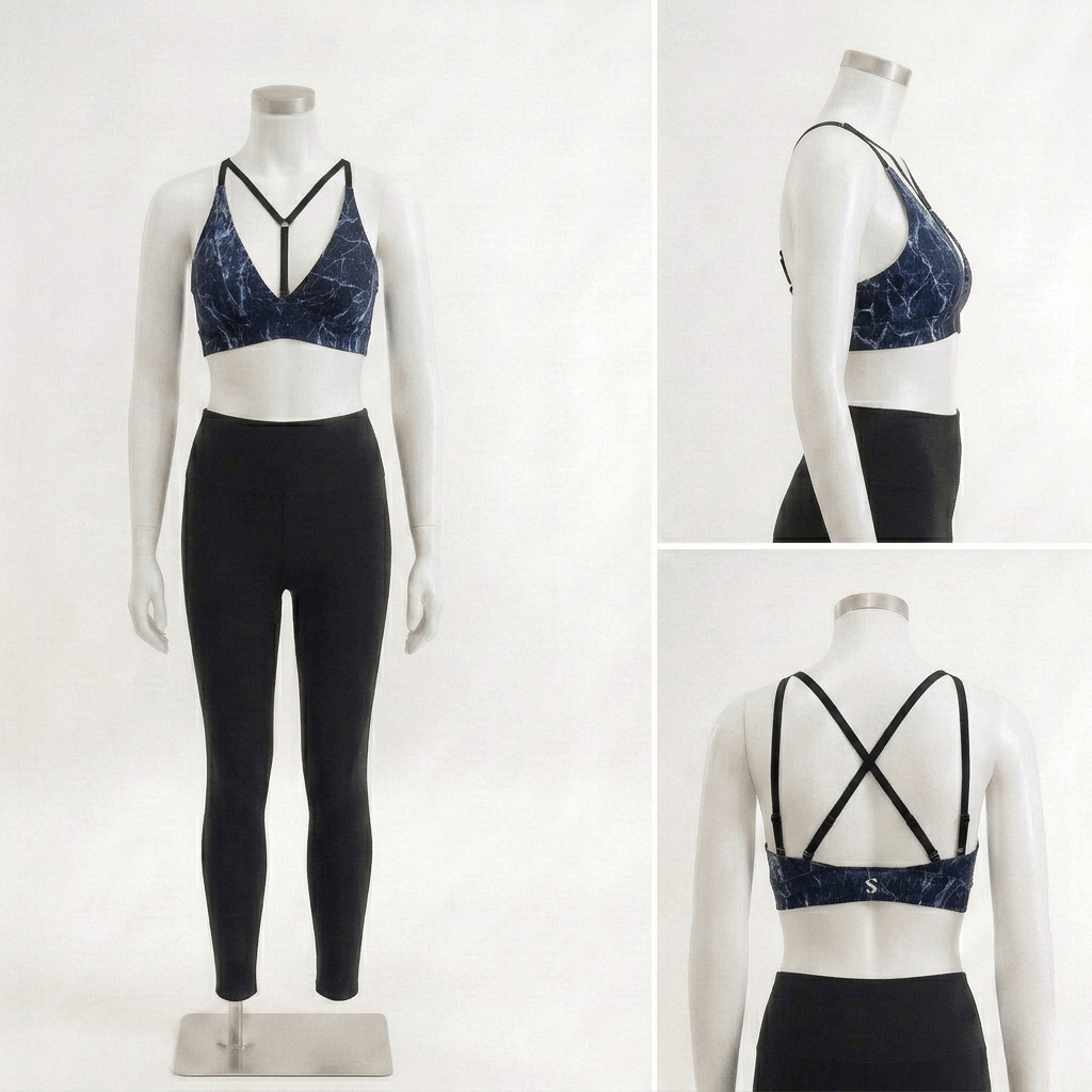 Pendant Y-Neck Sports Bra - Blue Marble