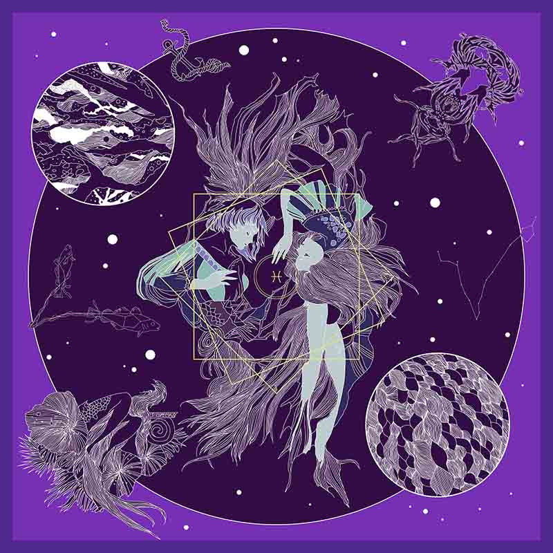 Zodiac silk scarves - Pisces