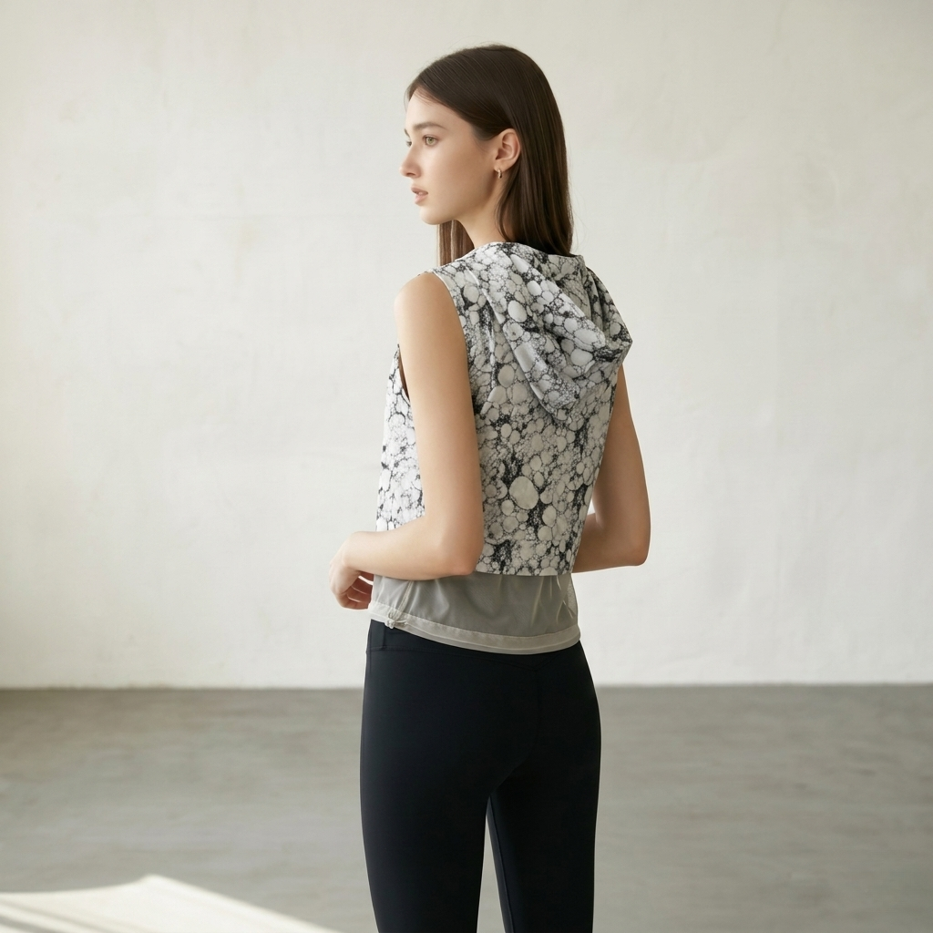 Layered Hooded Vest - Water Molecule Print