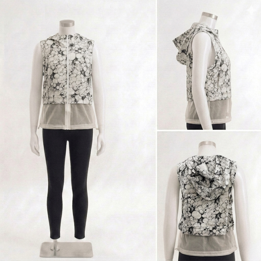 Layered Hooded Vest - Water Molecule Print