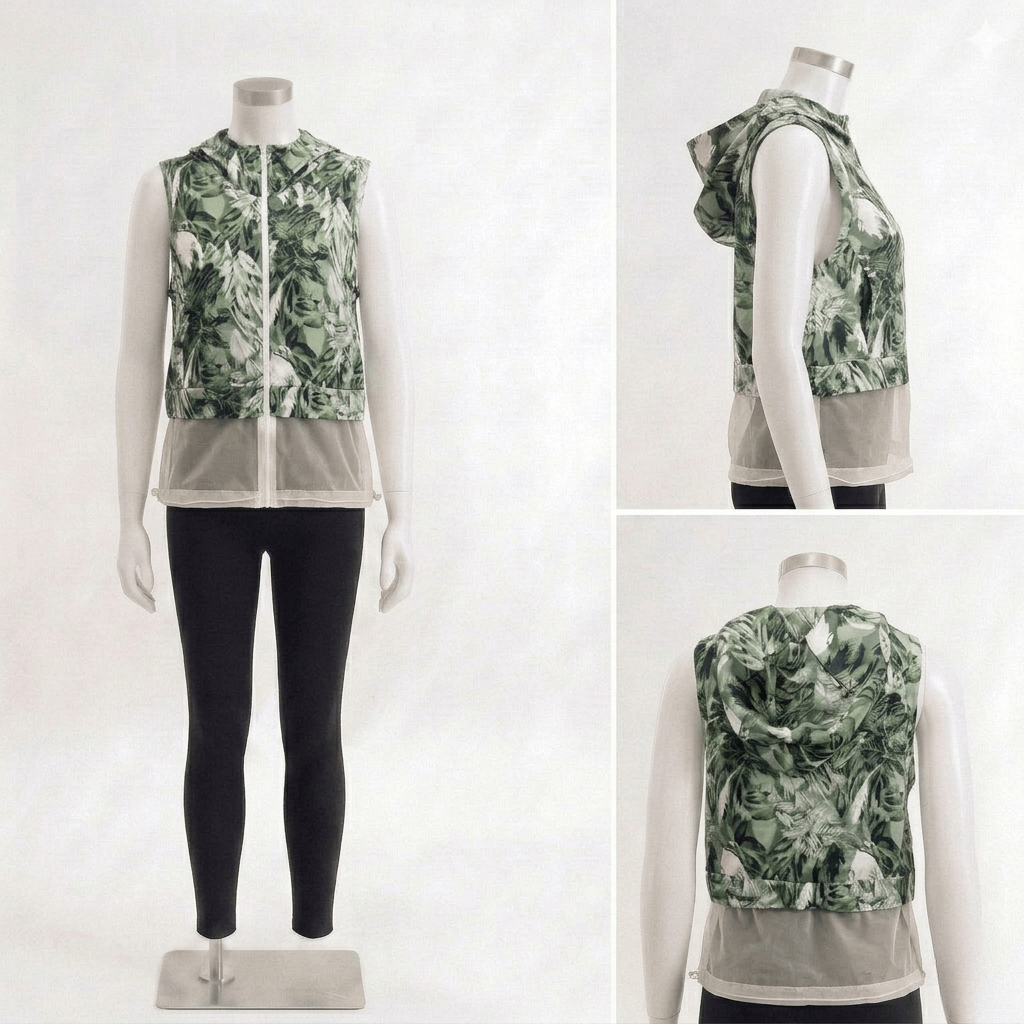 Layered Hooded Vest - Green Graffiti Print