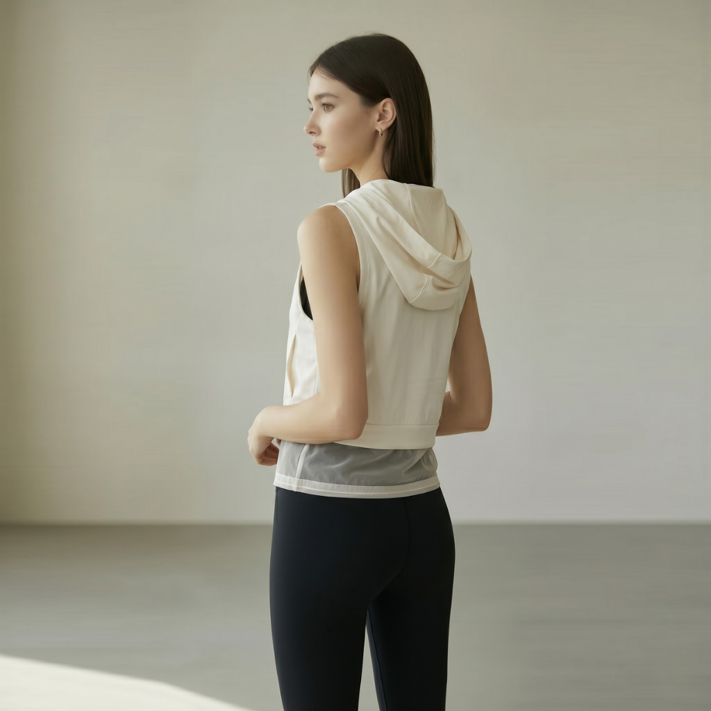 Layered Hooded Vest - White