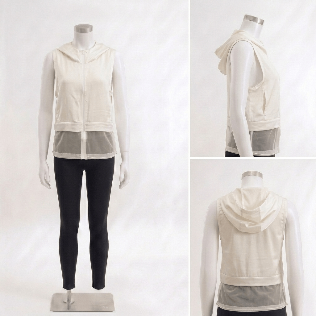 Layered Hooded Vest - White