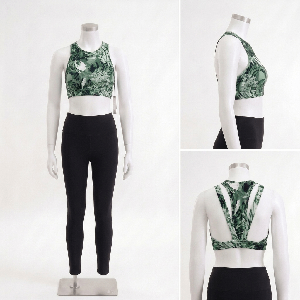 Sculpted High-Neck Sports Bra - Green Graffiti