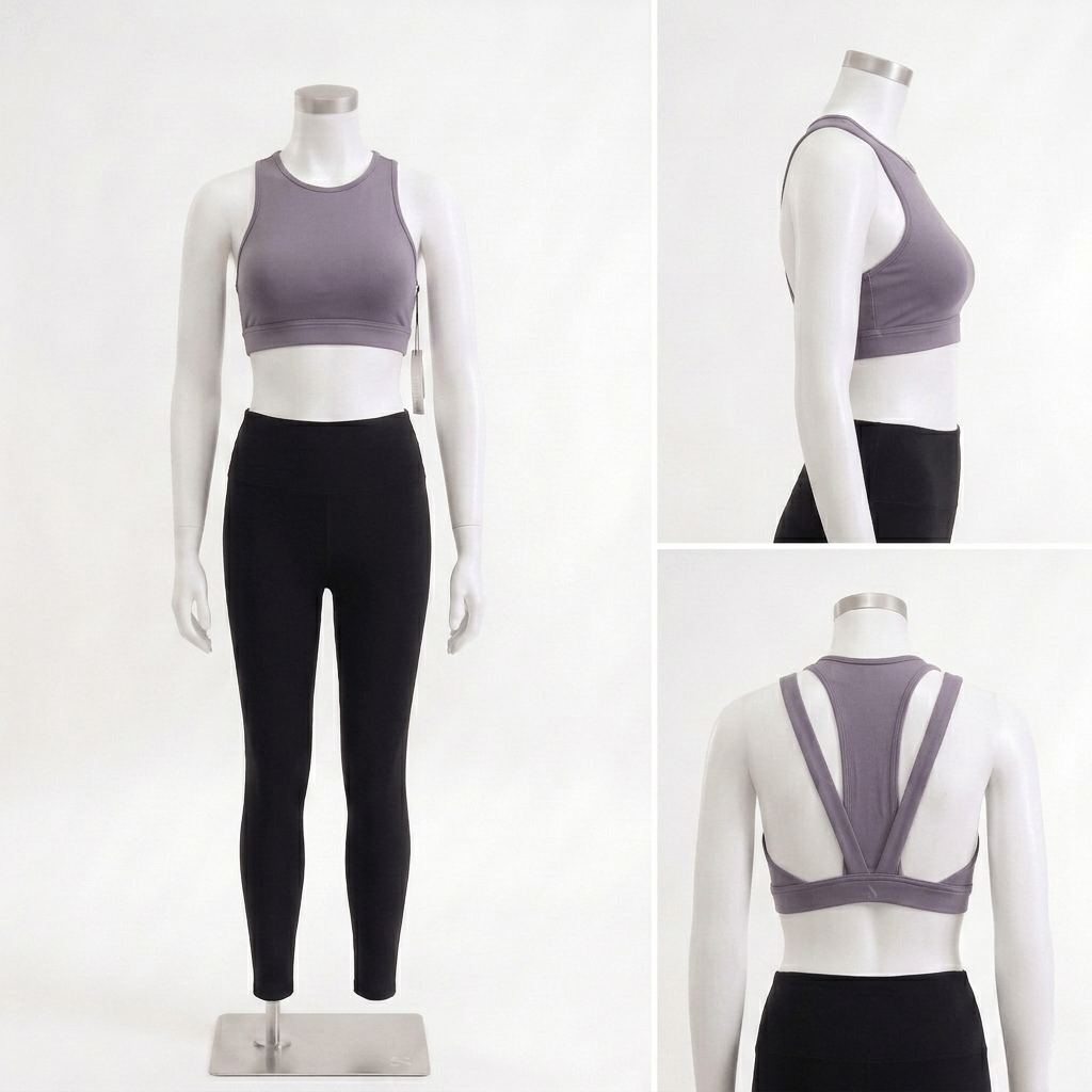 Sculpted High-Neck Sports Bra - Grey Purple