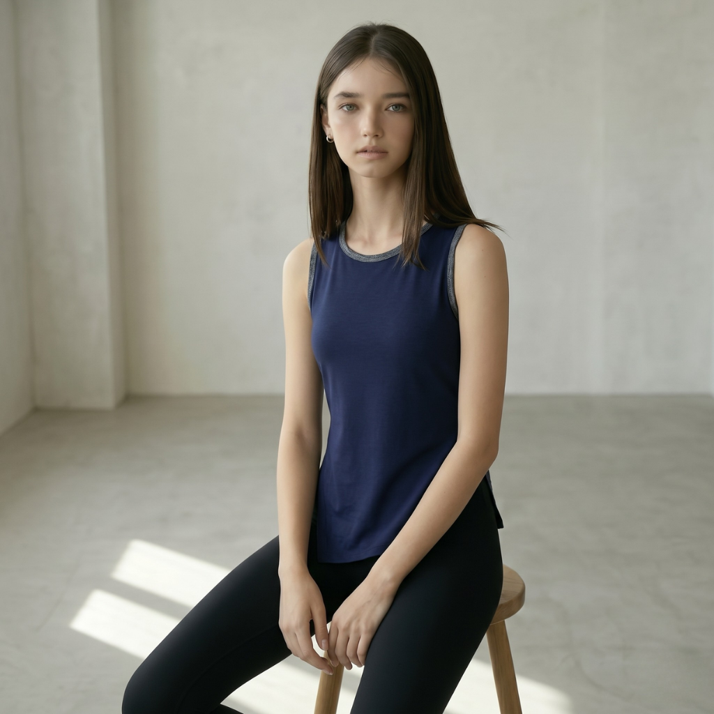 Printed Panelled Tank - Navy Storm