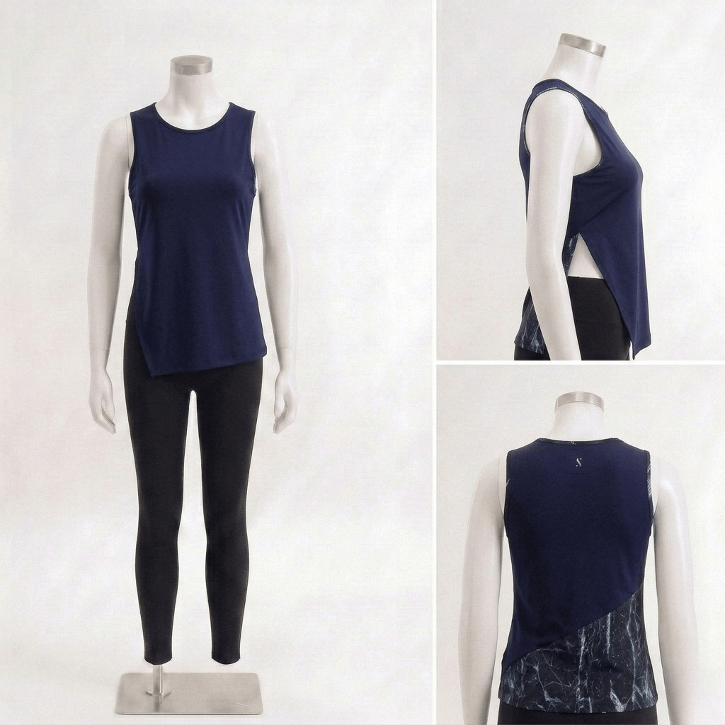 Printed Panelled Tank - Navy Storm
