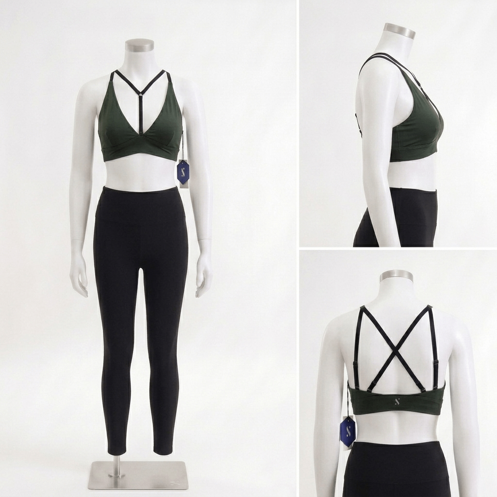 Pendant Y-Neck Sports Bra - Dark Green