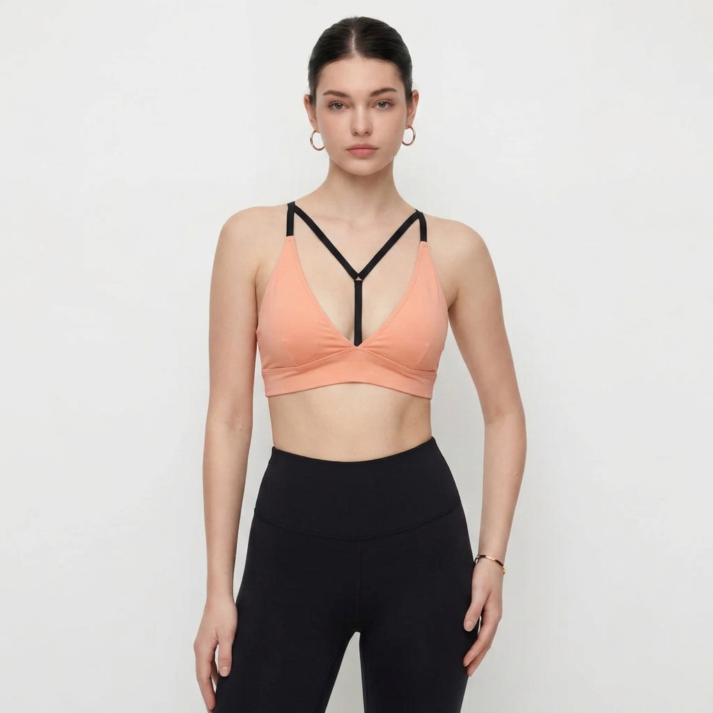 Pendant Y-Neck Sports Bra - Nude Pink