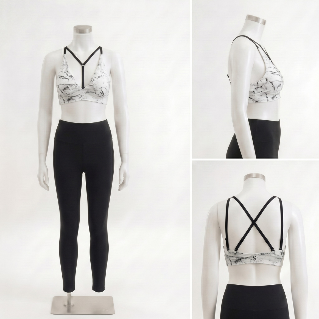 Pendant Y-Neck Sports Bra - White Marble